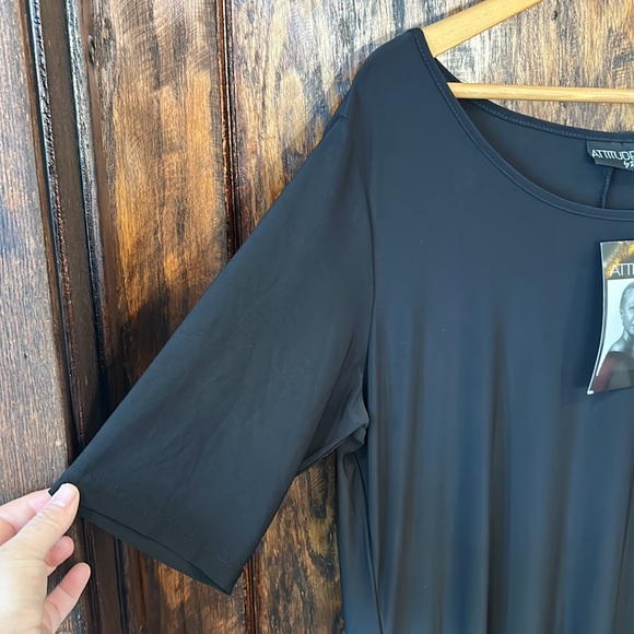 Black slip dress short sleeve elbow length size 1xp attitudes by Renee - Picture 3 of 4